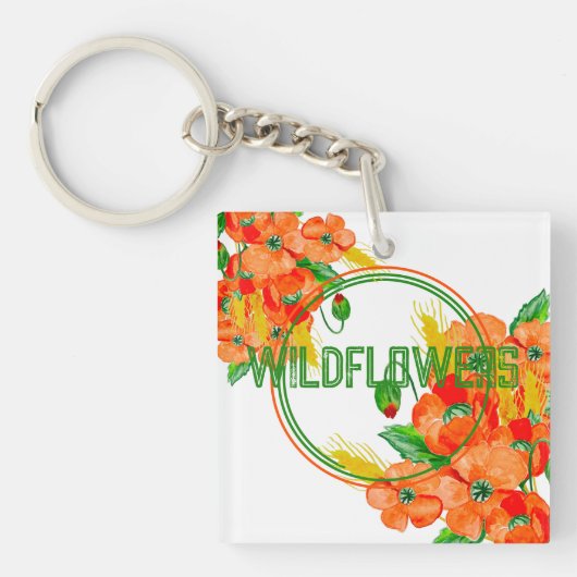 Wilde bloemen waterverf sleutelhanger (voorkant)
