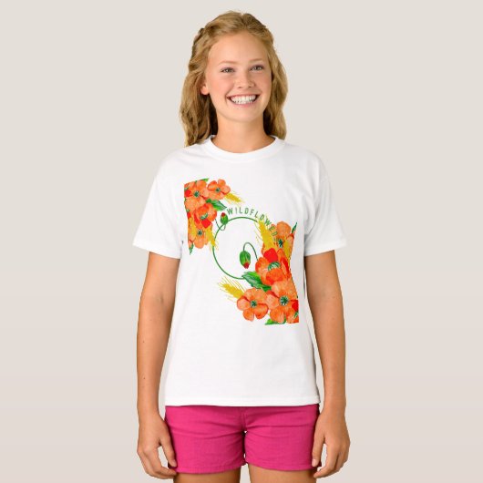 Wilde bloemen waterverf t-shirt (Voorkant volledig)