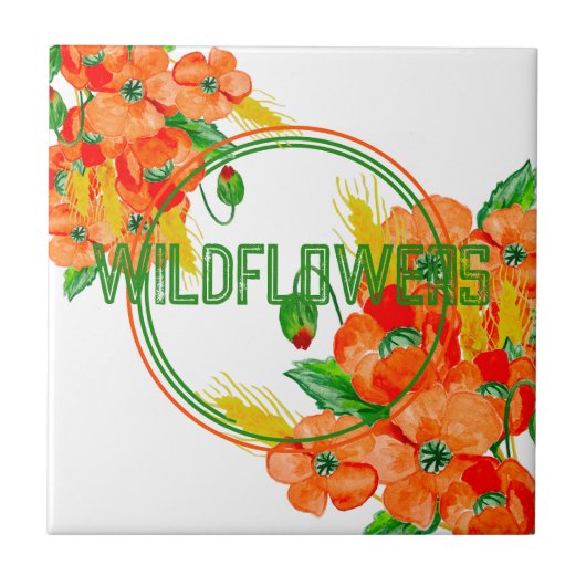 Wilde bloemen waterverf tegeltje (Voorkant)
