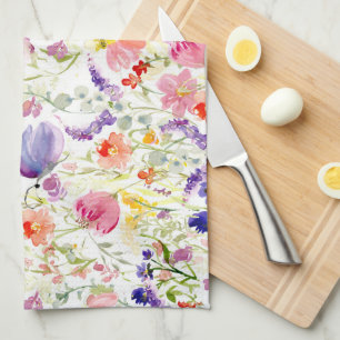 Wilde bloemen  Waterverf Theedoek