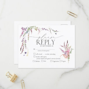 Wilde bloemen Waterverf Wedding RSVP Uitnodiging Briefkaart