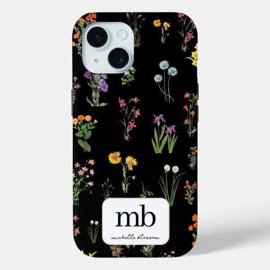 Wilde bloemen Waterverf Zwarte Botanische Bloemen Case-Mate iPhone Case (Achterkant)