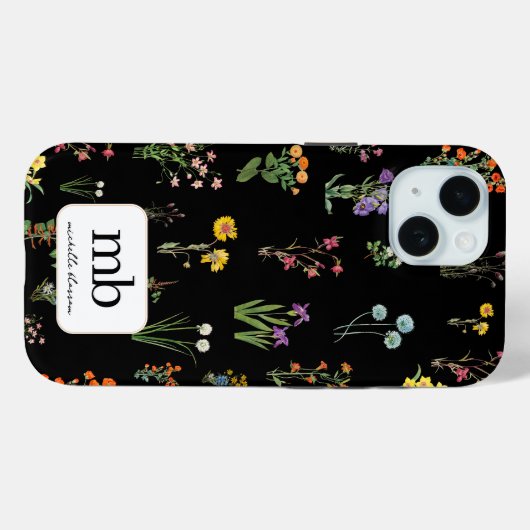 Wilde bloemen Waterverf Zwarte Botanische Bloemen Case-Mate iPhone Case (Achterkant (horizontaal))