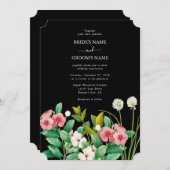 Wilde bloemen Waterverf Zwarte bruiloft Kaart (Voorkant / Achterkant)