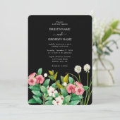 Wilde bloemen Waterverf Zwarte bruiloft Kaart (Staand voorkant)