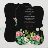 Wilde bloemen Waterverf Zwarte bruiloft Kaart (Voorkant / Achterkant)