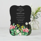 Wilde bloemen Waterverf Zwarte bruiloft Kaart (Staand voorkant)