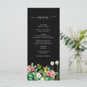 Wilde bloemen Waterverf Zwarte bruiloft Menu (Staand voorkant)