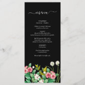 Wilde bloemen Waterverf Zwarte bruiloft Menu (Voorkant)