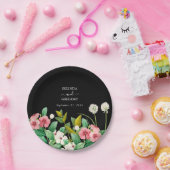 Wilde bloemen Waterverf Zwarte bruiloft Papieren Bordje (Feest)