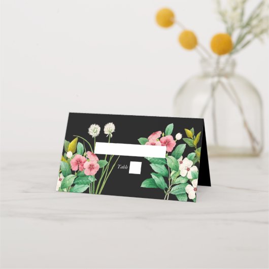 Wilde bloemen Waterverf Zwarte bruiloft Plaatskaartje (Voorkant)
