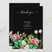 Wilde bloemen Waterverf Zwarte bruiloft Save The Date (Voorkant / Achterkant)