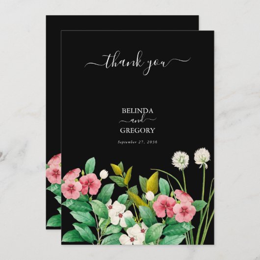 Wilde bloemen Waterverf Zwarte bruiloft Save The Date (Voorkant / Achterkant)