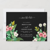 Wilde bloemen Waterverf Zwarte bruiloft Save The Date (Voorkant)