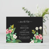 Wilde bloemen Waterverf Zwarte bruiloft Save The Date (Staand voorkant)