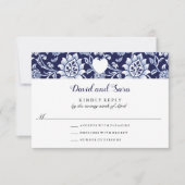 Wilde Bloemen Weide Blauw Indigo Patroon Bruiloft RSVP Kaartje (Voorkant)