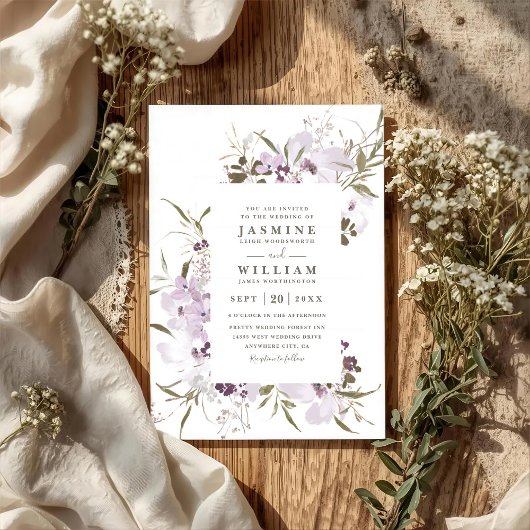 Wilde Bloemen Weide Elegante Moderne QR Code Trouw Kaart