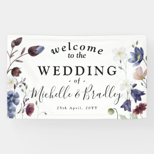 Wilde bloemen 'Welkom bij' Chic Boho Bruiloft Spandoek