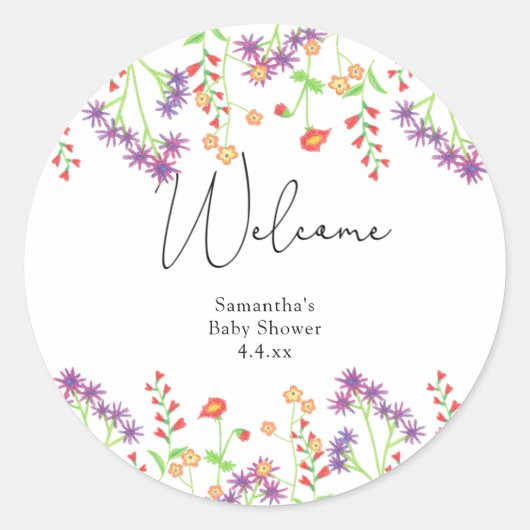 Wilde Bloemen Welkom Ronde Sticker (Voorkant)