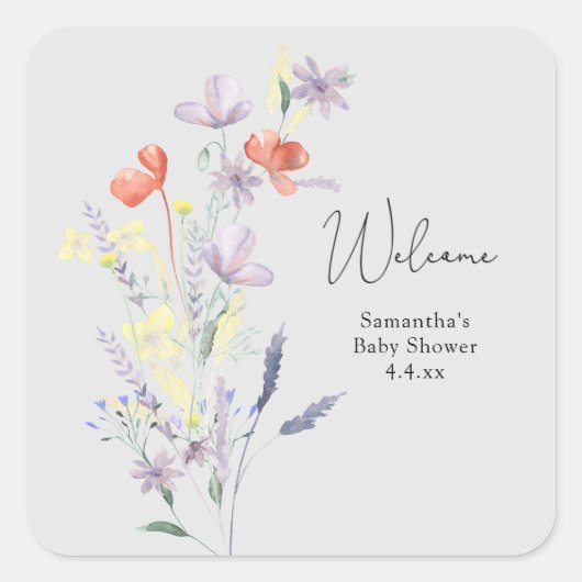 Wilde Bloemen Welkom Vierkante Sticker (Voorkant)