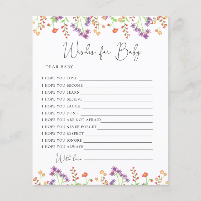 Wilde bloemen wensen voor baby (Voorkant)