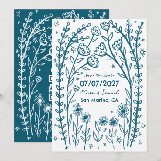 Wilde Bloemen Wijnstok Bruiloft Bewaar de Datum Aa Save The Date (Voorkant / Achterkant)
