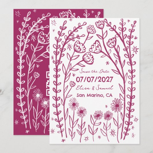 Wilde Bloemen Wijnstok Bruiloft Save the Date Aang (Voorkant / Achterkant)