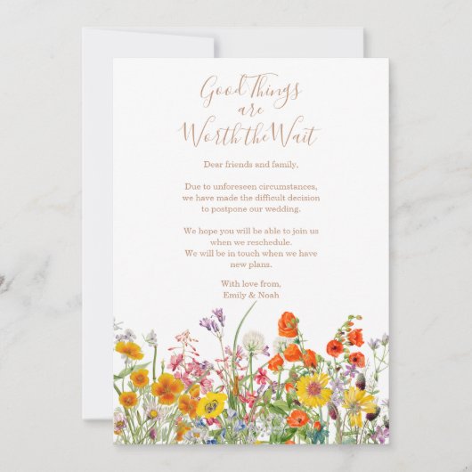 Wilde bloemen Wijziging plannen uitstellen huwelij Aankondiging (Voorkant)