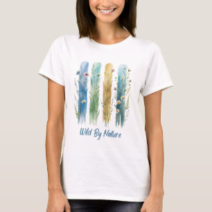 Wilde bloemen Wilde Natuur, Brush Stroke Blauw Gro T-shirt