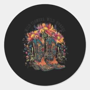 Wilde bloemen - Wilde paarden Cowgirl Boot Western Ronde Sticker