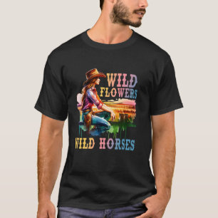 Wilde Bloemen Wilde Paarden Ruiters Western Landel T-shirt