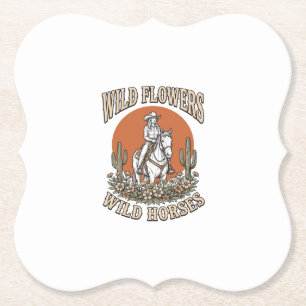 Wilde Bloemen Wilde Paarden Westers Cowgirl Shirt  Kartonnen Onderzetters