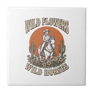 Wilde Bloemen Wilde Paarden Westers Cowgirl Shirt  Tegeltje