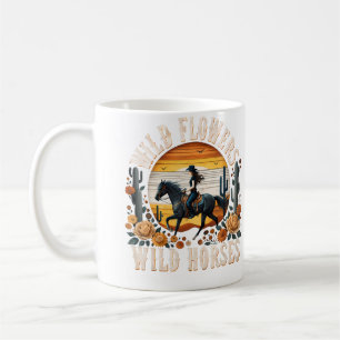 Wilde Bloemen Wilde Paarden Zonsondergang Cowgirl Koffiemok