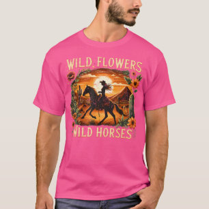 Wilde Bloemen Wilde Paarden Zonsondergang Cowgirl T-shirt