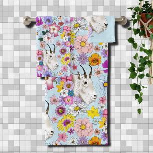 Wilde Bloemen Witte Berggeit Natuur Wilde Dieren Bad Handdoek