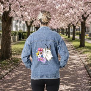 Wilde bloemen Witte Berggeit Natuur Wilde Dieren Denim Jacket