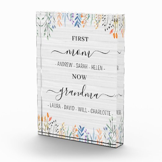 Wilde Bloemen Witte Hout Cute Aandenken voor Oma Fotoblokken (Rechts)