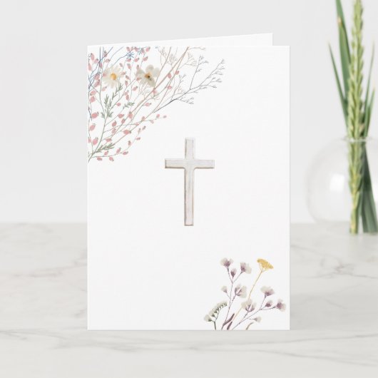Wilde bloemen Witte Kruis Religieus Kaart (Voorkant)