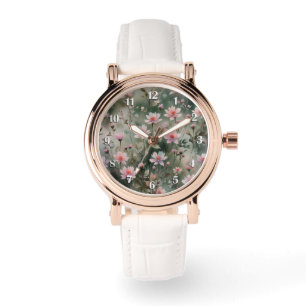 wilde bloemen witte nummers horloge