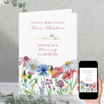 Wilde bloemen Wonderful Floral Birthday Kaart<br><div class="desc">verjaardagskaart voor wilde bloemen die je binnen en buiten kunt personaliseren. Het ontwerp heeft een florale rand van kleurrijke wilde bloemen in roze blauw rood en geel met een melkachtige verdeler en een bijbehorende bouquet op de achterkant.</div>