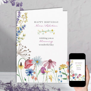 Wilde bloemen Wonderful Happy Birthday Kaart