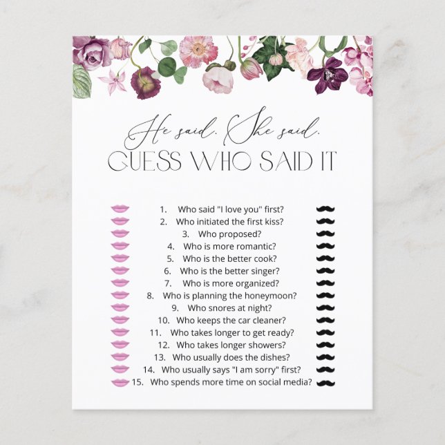 Wilde bloemen zei ze dat ze Vrijgezellenfeest Game (Voorkant)