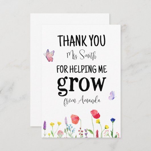 wilde bloemen zomer leraar waardering dank u bedankkaart (Voorkant / Achterkant)