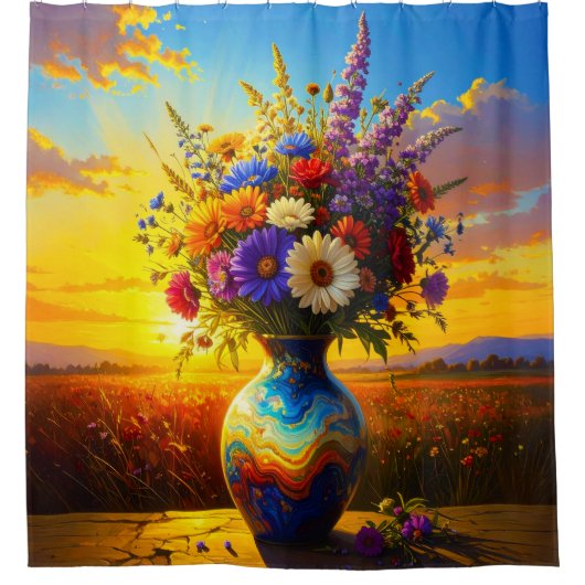 Wilde Bloemen Zonsopgang 001 Douchegordijn (Voorkant)