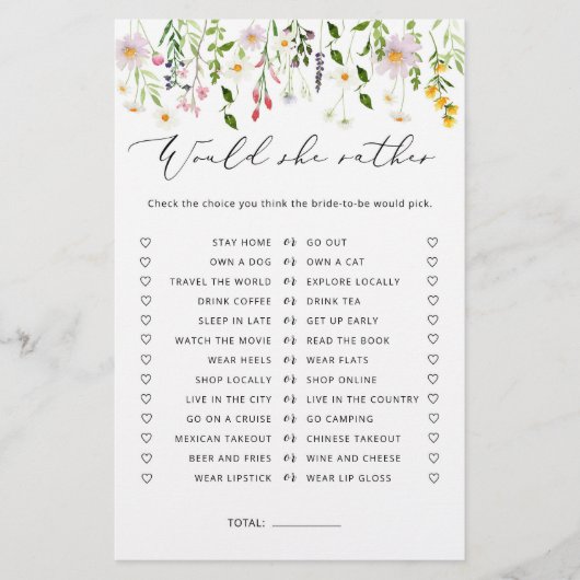 Wilde bloemen Zou ze liever vrijgezellenfeest wild (Voorkant)