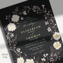 Wilde Bloemen Zwart Wit Mooi Goud Elegante Trouw
