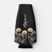 Wilde bloemen zwarte aangepaste naam script flesjeskoeler (Voorkant)