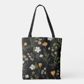 Wilde bloemen zwarte achtergrond tote bag (Achterkant)