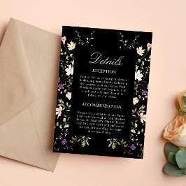 Wilde Bloemen Zwarte Trouwdetails Bijlagekaart Kaart